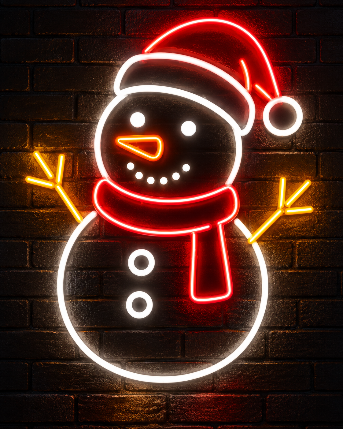 Boneco de neve com gorro e cachecol em contorno luminoso